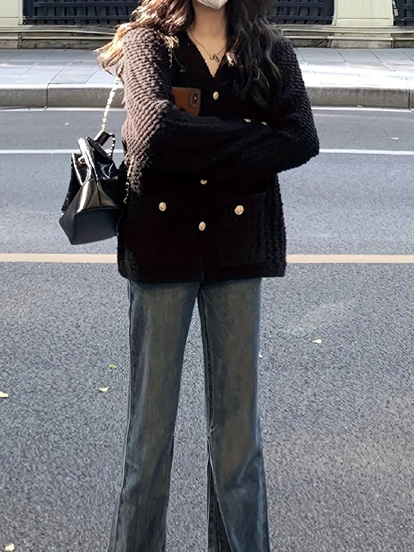 Weekend Deals That Thrill Sixsr Solid Button Down Chunky Knit Cardigan, Vintage Long Sleeve Sweater Coat With Pocket, Women's Clothing Weekend Deals That Thrill Sixsr Solid Button Down Chunky Knit Cardigan, Vintage Long Sleeve Sweater Coat With Pocket, Women's Clothing