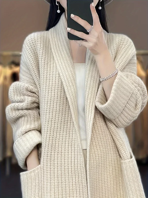 Time-Limited Offer Sixsr Solid Open Front Knit Cardigan, Casual Long Sleeve Oversized Sweater Coat With Pocket, Women's Clothing Time-Limited Offer Sixsr Solid Open Front Knit Cardigan, Casual Long Sleeve Oversized Sweater Coat With Pocket, Women's Clothing