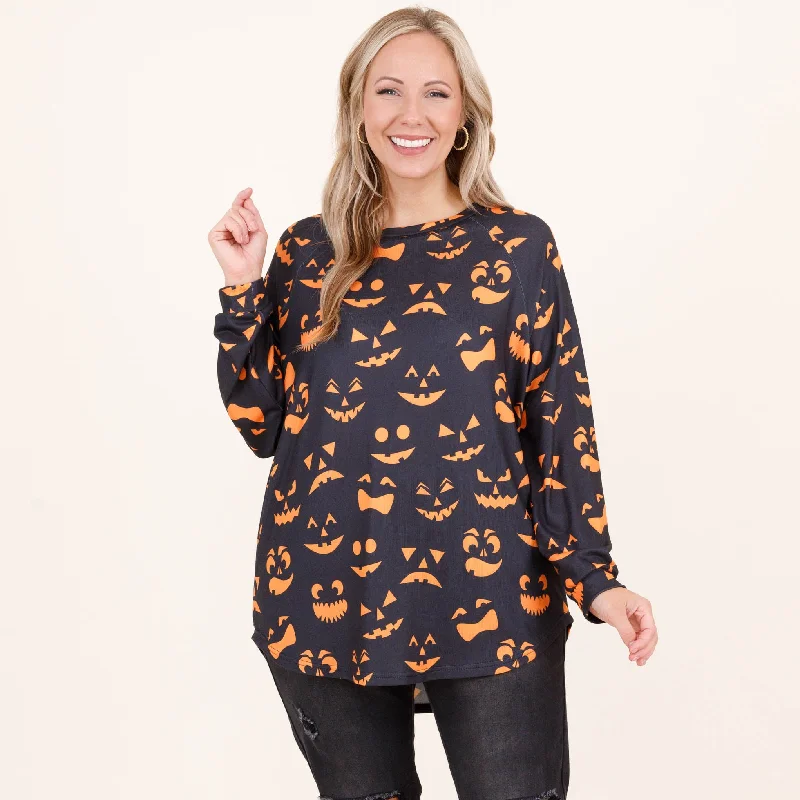 Low Price Curved Hem Slouchy Dolman Tunic, Festive Jack O'Lantern