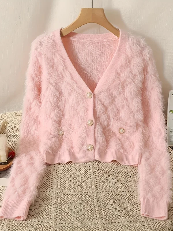 Weekend Offers That Shine Sixsr Faux Fur Button Down Knit Cardigan, Elegant Long Sleeve Retro Sweater, Women's Clothing Weekend Offers That Shine Sixsr Faux Fur Button Down Knit Cardigan, Elegant Long Sleeve Retro Sweater, Women's Clothing