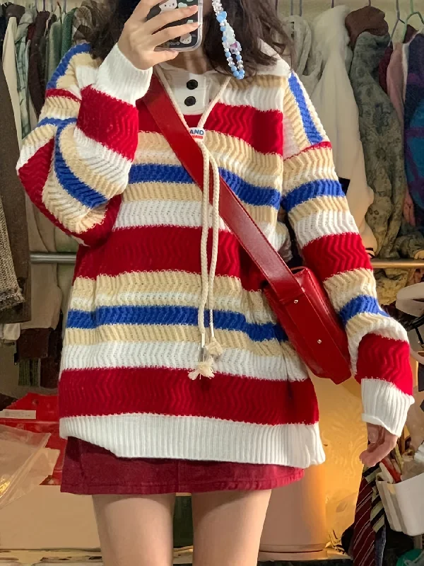 Weekend Offers That Tempt Sixsr Striped Button Front Knit Sweater, Cute Long Sleeve Pullover Sweater For Fall & Winter, Women's Clothing Weekend Offers That Tempt Sixsr Striped Button Front Knit Sweater, Cute Long Sleeve Pullover Sweater For Fall & Winter, Women's Clothing