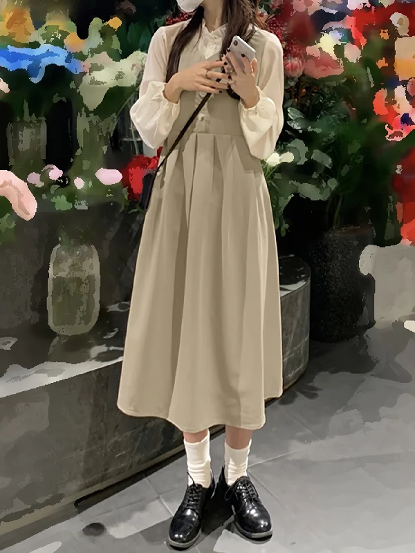 Savings Event Sixsr Color Block Ruffle Trim Splicing Dress, Vintage Single Breasted Long Sleeve Dress For Spring & Fall, Women's Clothing Savings Event Sixsr Color Block Ruffle Trim Splicing Dress, Vintage Single Breasted Long Sleeve Dress For Spring & Fall, Women's Clothing