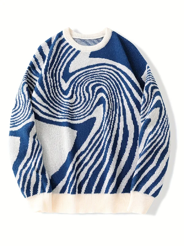 Big Savings Sixsr Men's Fashion Abstract Graphic Knitted Sweater, Casual Slightly Stretch Breathable Long Sleeve Top For Outdoor Fall Winter Big Savings Sixsr Men's Fashion Abstract Graphic Knitted Sweater, Casual Slightly Stretch Breathable Long Sleeve Top For Outdoor Fall Winter