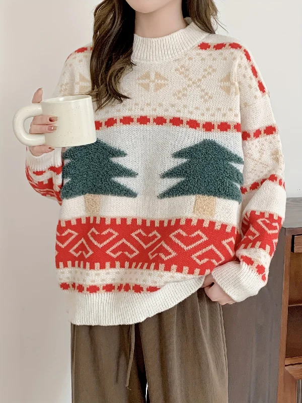 Take Action Sixsr Christmas Pattern Crew Neck Pullover Sweater, Casual Long Sleeve Drop Shoulder Sweater, Women's Clothing Take Action Sixsr Christmas Pattern Crew Neck Pullover Sweater, Casual Long Sleeve Drop Shoulder Sweater, Women's Clothing