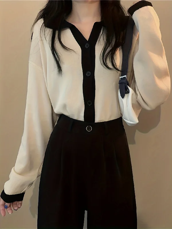 Super Deal Sixsr Color Block Button Front Cardigan, Casual Long Sleeve Outwear, Women's Clothing Super Deal Sixsr Color Block Button Front Cardigan, Casual Long Sleeve Outwear, Women's Clothing