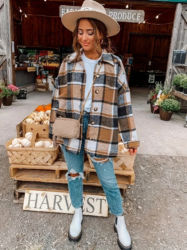 Midnight Sale Sixsr Plus Size Casual Coat, Women's Plus Plaid Pattern Long Sleeve Button Up Lapel Collar Shacket Midnight Sale Sixsr Plus Size Casual Coat, Women's Plus Plaid Pattern Long Sleeve Button Up Lapel Collar Shacket