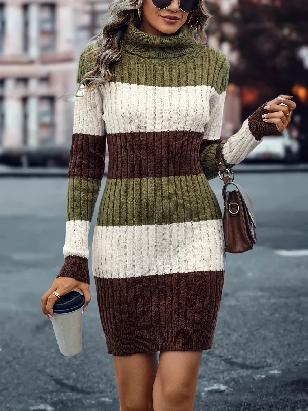 Weekend Shopping Bliss Sixsr Color Block Striped Sweater Dress, Casual Turtleneck Long Sleeve Dress, Women's Clothing Weekend Shopping Bliss Sixsr Color Block Striped Sweater Dress, Casual Turtleneck Long Sleeve Dress, Women's Clothing