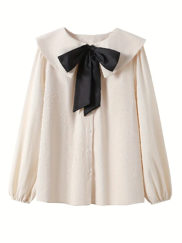 Weekend Discounts to Enjoy Sixsr Plus Size Elegant Blouse, Women's Plus Colorblock Bow Knot Peter Pan Collar Button Up Long Sleeve Top Weekend Discounts to Enjoy Sixsr Plus Size Elegant Blouse, Women's Plus Colorblock Bow Knot Peter Pan Collar Button Up Long Sleeve Top