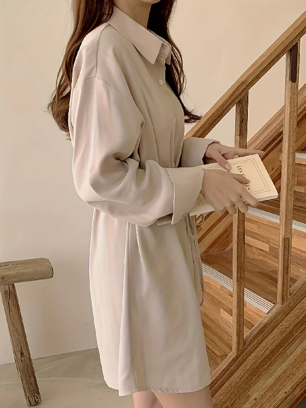 Weekend Bargains to Snag Sixsr Single Breasted Tie Waist Dress, Elegant Solid Long Sleeve Shirt Dress For Spring & Fall, Women's Clothing Weekend Bargains to Snag Sixsr Single Breasted Tie Waist Dress, Elegant Solid Long Sleeve Shirt Dress For Spring & Fall, Women's Clothing