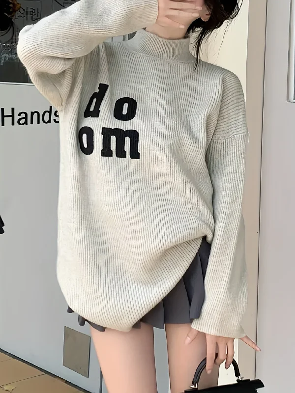 Sale Alert Sixsr Letter Pattern Mock Neck Pullover Sweater, Versatile Long Sleeve Loose Sweater For Fall & Winter, Women's Clothing Sale Alert Sixsr Letter Pattern Mock Neck Pullover Sweater, Versatile Long Sleeve Loose Sweater For Fall & Winter, Women's Clothing