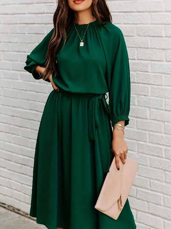 Weekend Shopping Bliss Sixsr Long Sleeve Tie Waist Midi Dress, Solid Casual Dress For Spring & Fall, Women's Clothing Weekend Shopping Bliss Sixsr Long Sleeve Tie Waist Midi Dress, Solid Casual Dress For Spring & Fall, Women's Clothing