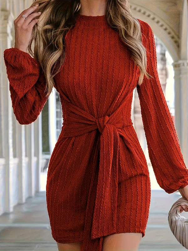 Weekend Deals That Wow Sixsr Textured Tie Front Dress, Casual Lantern Sleeve Bodycon Mini Dress, Women's Clothing Weekend Deals That Wow Sixsr Textured Tie Front Dress, Casual Lantern Sleeve Bodycon Mini Dress, Women's Clothing