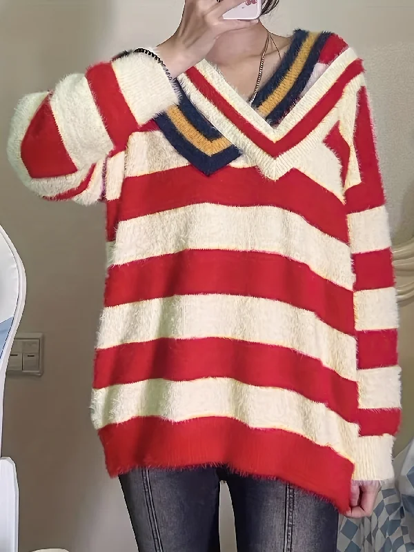 Weekend Deals That Amaze Sixsr Striped Color Block Pullover Sweater, Casual Long Sleeve Sweater, Women's Clothing Weekend Deals That Amaze Sixsr Striped Color Block Pullover Sweater, Casual Long Sleeve Sweater, Women's Clothing