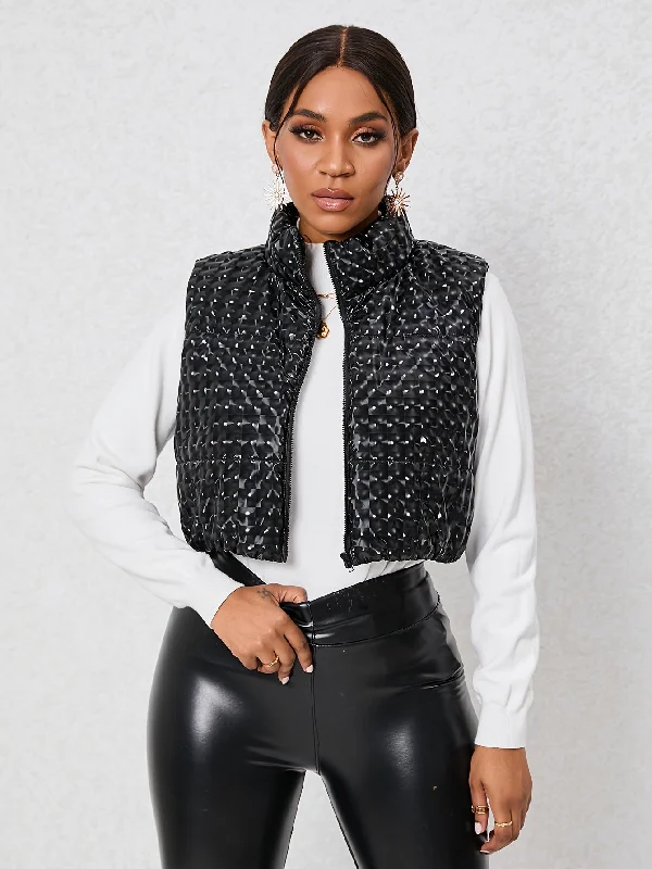 Final Clearance Sixsr Solid Zip Up Cotton-padded Coat, Elegant Sleeveless Outwear For Winter, Women's Clothing Final Clearance Sixsr Solid Zip Up Cotton-padded Coat, Elegant Sleeveless Outwear For Winter, Women's Clothing