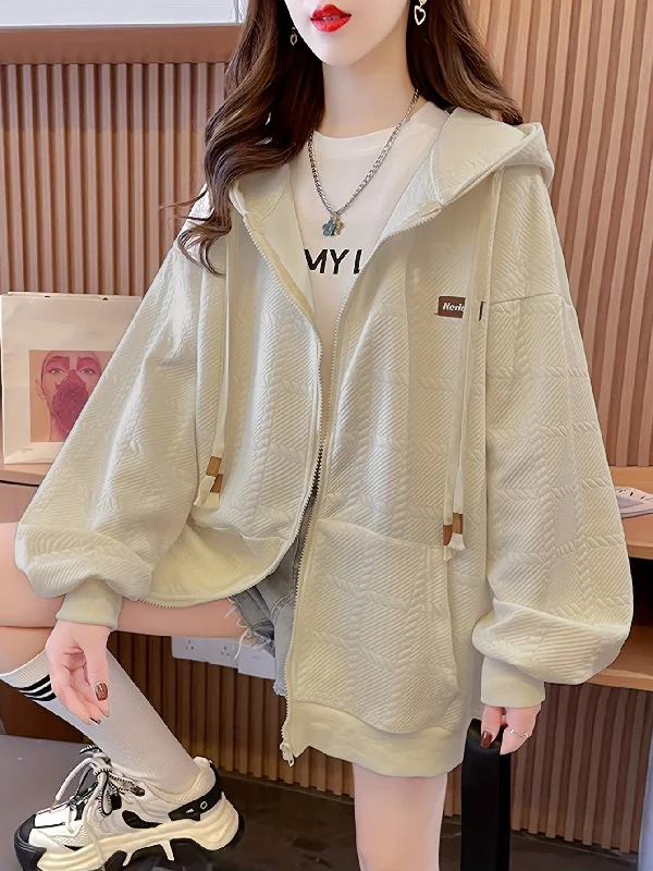 Weekend Offers That Amaze Sixsr Slant Pockets Zip-up Cable Hoodie, Casual Lantern Sleeve Drawstring Hoodie Coat, Women's Clothing Weekend Offers That Amaze Sixsr Slant Pockets Zip-up Cable Hoodie, Casual Lantern Sleeve Drawstring Hoodie Coat, Women's Clothing