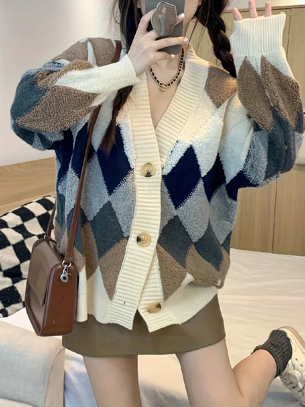 Weekend Offers That Thrill Sixsr Plaid Button Down Knit Cardigan, Casual Long Sleeve Thick Sweater Coat, Women's Clothing Weekend Offers That Thrill Sixsr Plaid Button Down Knit Cardigan, Casual Long Sleeve Thick Sweater Coat, Women's Clothing