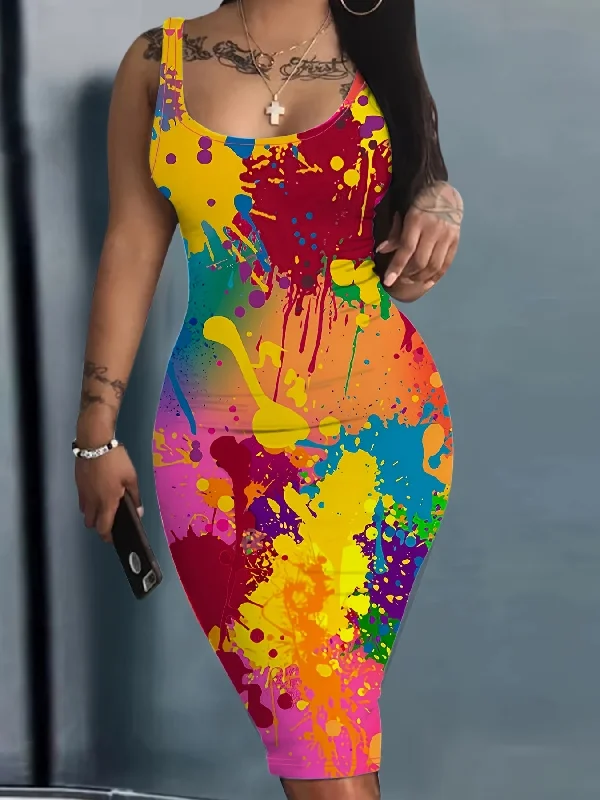 Half Price Sixsr Graffiti Print Bodycon Tank Dress, Club Wear Sleeveless Midi Dress, Women's Clothing Half Price Sixsr Graffiti Print Bodycon Tank Dress, Club Wear Sleeveless Midi Dress, Women's Clothing