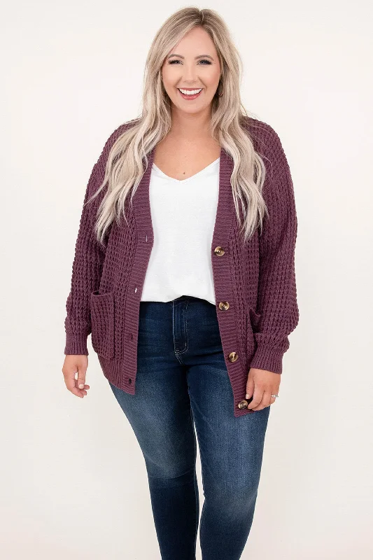 Super Bargain Just Throw It On Cardigan, Eggplant