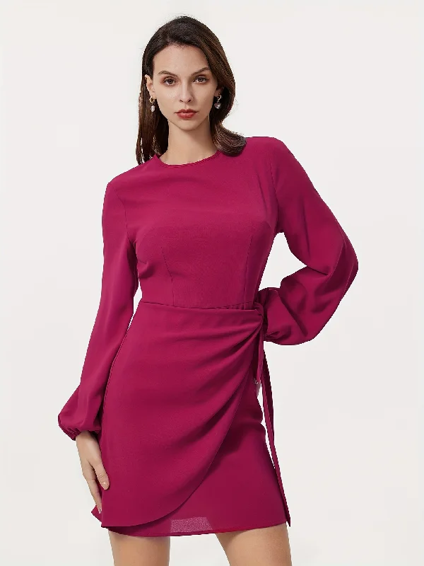 Weekend Discounts to Delight Sixsr Solid Knotted Bodycon Dress, Elegant Long Sleeve Crew Neck Mini Dress, Women's Clothing Weekend Discounts to Delight Sixsr Solid Knotted Bodycon Dress, Elegant Long Sleeve Crew Neck Mini Dress, Women's Clothing