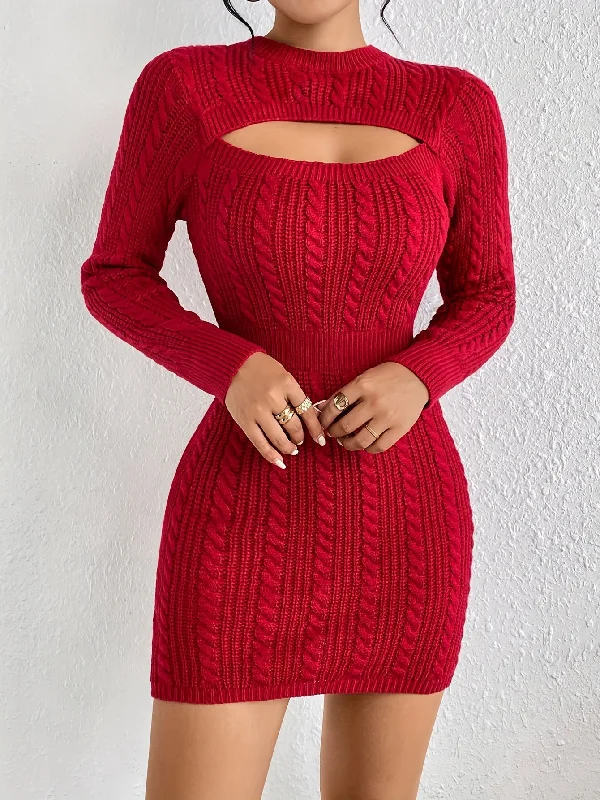 Buy Today Sixsr Cut Out Cable Knit Sweater Dress, Sexy Long Sleeve Bodycon Dress, Women's Clothing Buy Today Sixsr Cut Out Cable Knit Sweater Dress, Sexy Long Sleeve Bodycon Dress, Women's Clothing