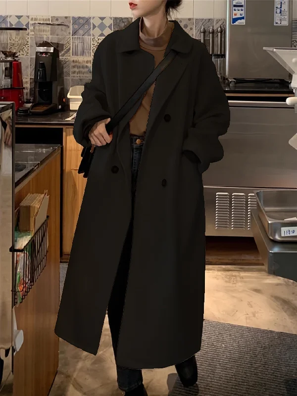 Weekend Discounts to Celebrate Sixsr Solid Double Breasted Pockets Overcoat, Versatile Long Sleeve Winter Warm Outwear For Fall & Winter, Women's Clothing Weekend Discounts to Celebrate Sixsr Solid Double Breasted Pockets Overcoat, Versatile Long Sleeve Winter Warm Outwear For Fall & Winter, Women's Clothing