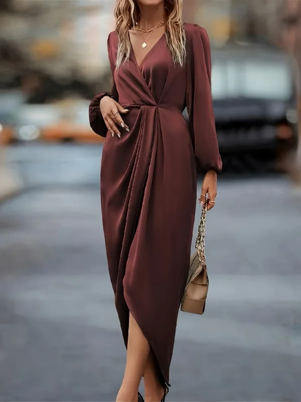 Weekend Savings Spectacle Sixsr Solid V Neck Dress, Elegant Lantern Sleeve Dress For Party & Banquet, Women's Clothing Weekend Savings Spectacle Sixsr Solid V Neck Dress, Elegant Lantern Sleeve Dress For Party & Banquet, Women's Clothing