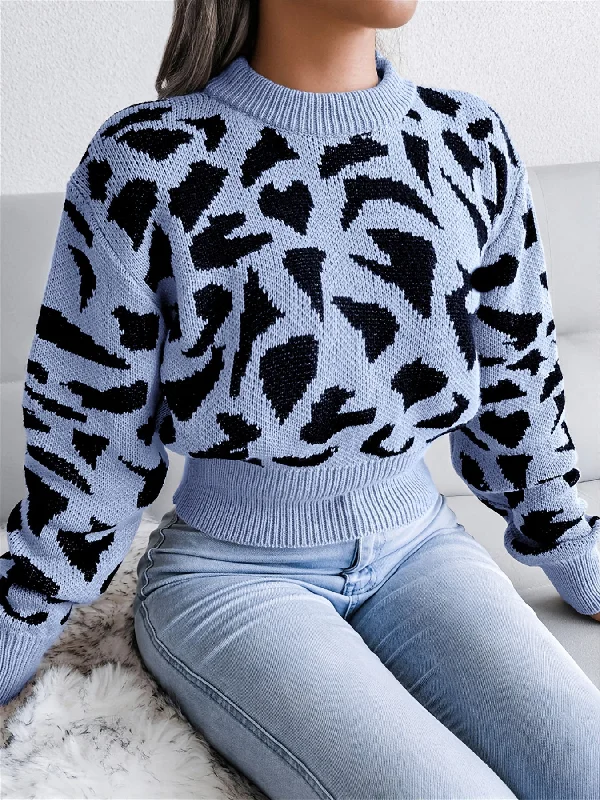 Weekend Deals That Dazzle Sixsr Leopard Print Crop Sweater, Casual Crew Neck Long Sleeve Sweater, Casual Tops For Fall & Winter, Women's Clothing Weekend Deals That Dazzle Sixsr Leopard Print Crop Sweater, Casual Crew Neck Long Sleeve Sweater, Casual Tops For Fall & Winter, Women's Clothing