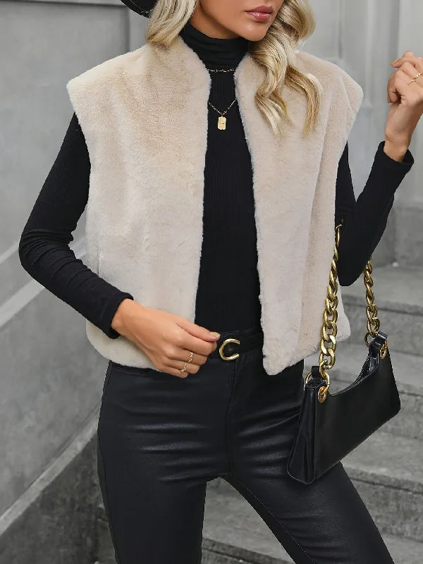 Unmissable Offer Sixsr Solid Open Front Sleeveless Coat, Elegant Comfy Warm Outerwear, Women's Clothing Unmissable Offer Sixsr Solid Open Front Sleeveless Coat, Elegant Comfy Warm Outerwear, Women's Clothing