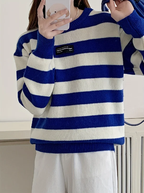 Special Offer Sixsr Striped Crew Neck Pullover Sweater, Elegant Long Sleeve Loose Sweater, Women's Clothing Special Offer Sixsr Striped Crew Neck Pullover Sweater, Elegant Long Sleeve Loose Sweater, Women's Clothing