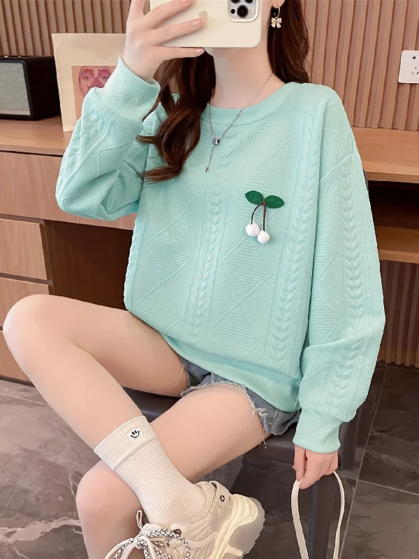 Unmissable Offer Sixsr Fruit Decor Pullover Textured Sweatshirt, Casual Long Sleeve Crew Neck Sweatshirt For Fall & Winter, Women's Clothing Unmissable Offer Sixsr Fruit Decor Pullover Textured Sweatshirt, Casual Long Sleeve Crew Neck Sweatshirt For Fall & Winter, Women's Clothing
