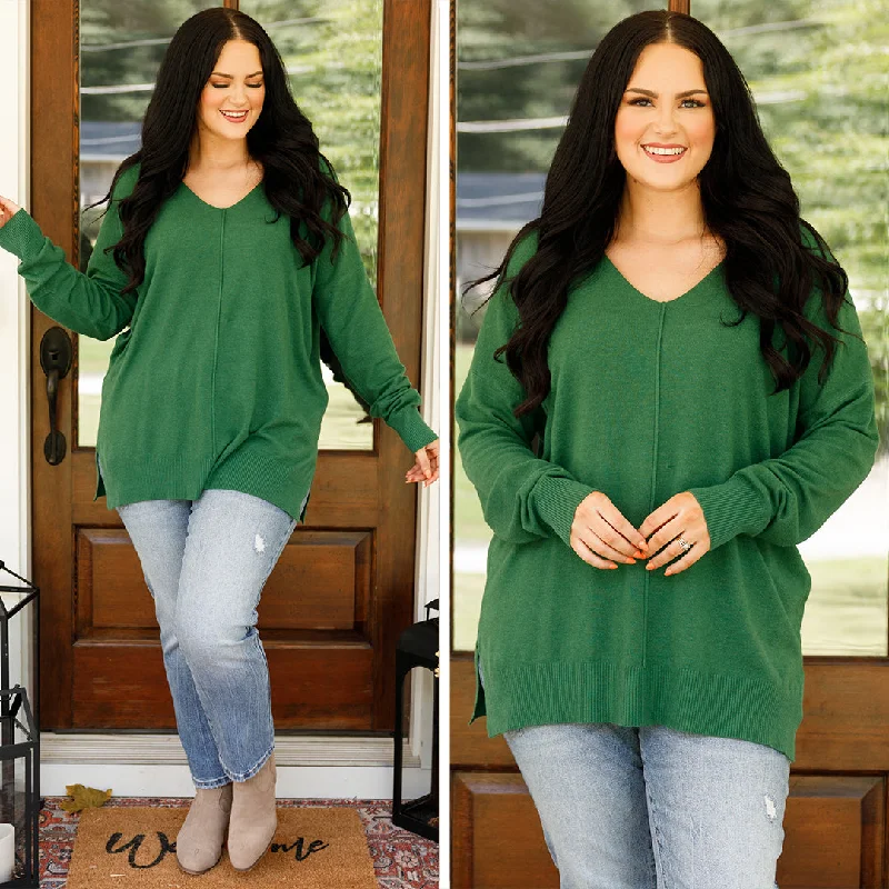 Weekend Shopping Extravaganza Miss Me Sweater, Heather Dark Green