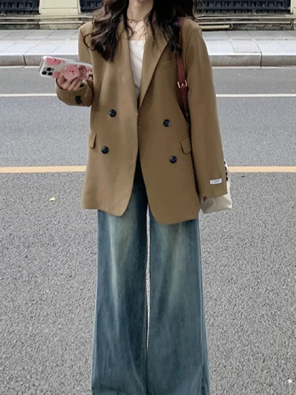 Early Access Sixsr Double Breasted Lapel Blazer, Elegant Long Sleeve Blazer For Spring & Fall, Women's Clothing Early Access Sixsr Double Breasted Lapel Blazer, Elegant Long Sleeve Blazer For Spring & Fall, Women's Clothing