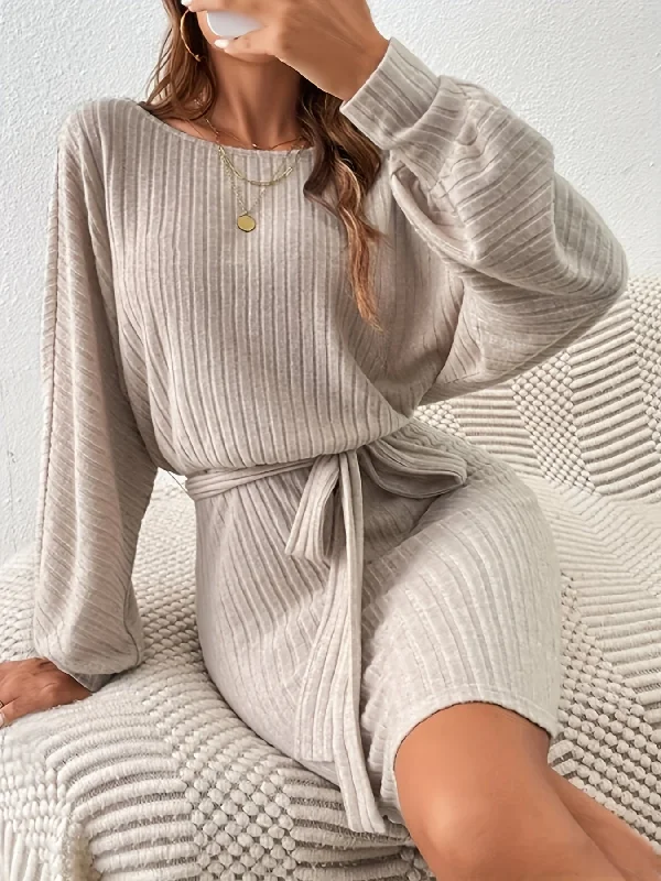 Weekend Discounts to Indulge In Sixsr Ribbed Boat Neck Dress, Elegant Solid Long Sleeve Bodycon Dress, Women's Clothing Weekend Discounts to Indulge In Sixsr Ribbed Boat Neck Dress, Elegant Solid Long Sleeve Bodycon Dress, Women's Clothing