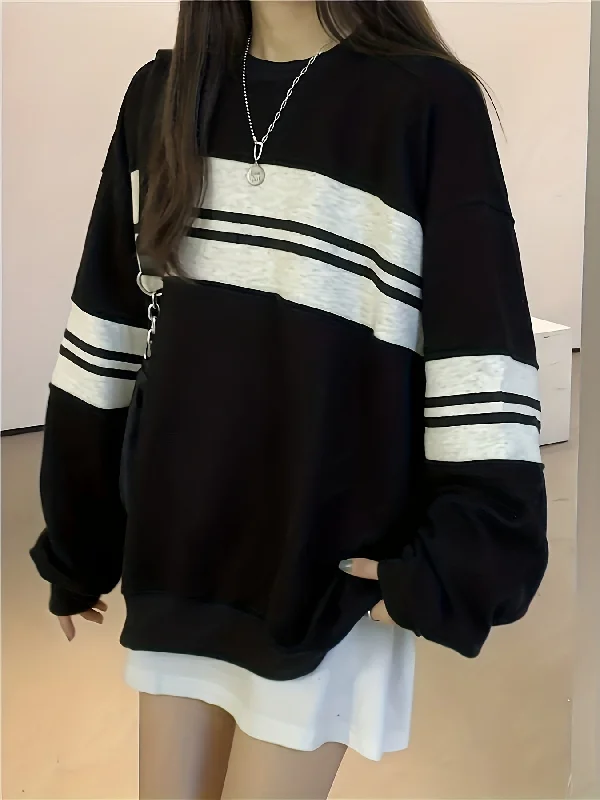 Super Savings Sixsr Striped Crew Neck Sweatshirt, Casual Long Sleeve Drop Shoulder Sweatshirt, Women's Clothing Super Savings Sixsr Striped Crew Neck Sweatshirt, Casual Long Sleeve Drop Shoulder Sweatshirt, Women's Clothing