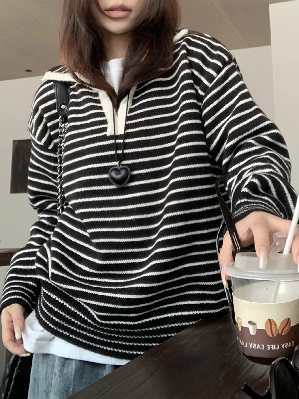 Weekend Savings Delight Sixsr Striped Knitted Pullover Sweater, Casual Long Sleeve Sweater For Fall & Winter, Women's Clothing Weekend Savings Delight Sixsr Striped Knitted Pullover Sweater, Casual Long Sleeve Sweater For Fall & Winter, Women's Clothing