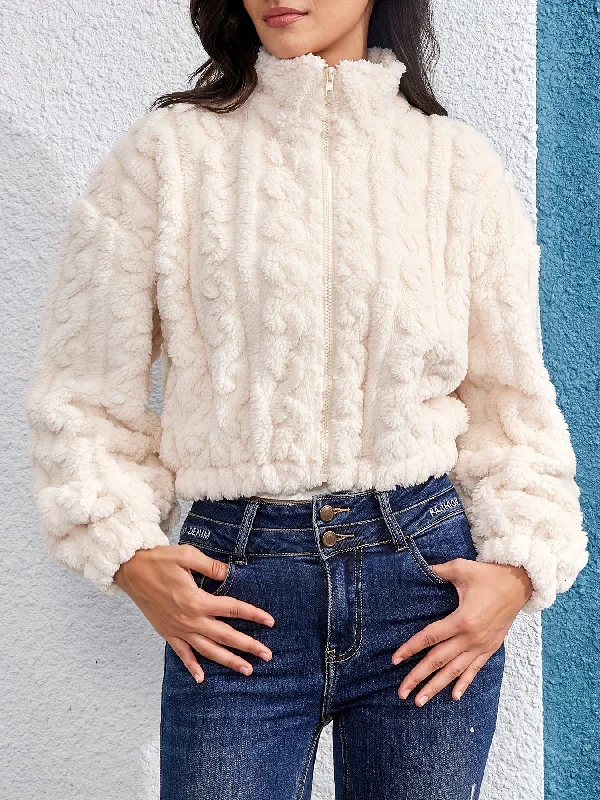 Big Deal Sixsr Fuzzy Solid Fall & Winter Jacket, Casual Zip Up Long Sleeve Outerwear, Women's Clothing Big Deal Sixsr Fuzzy Solid Fall & Winter Jacket, Casual Zip Up Long Sleeve Outerwear, Women's Clothing