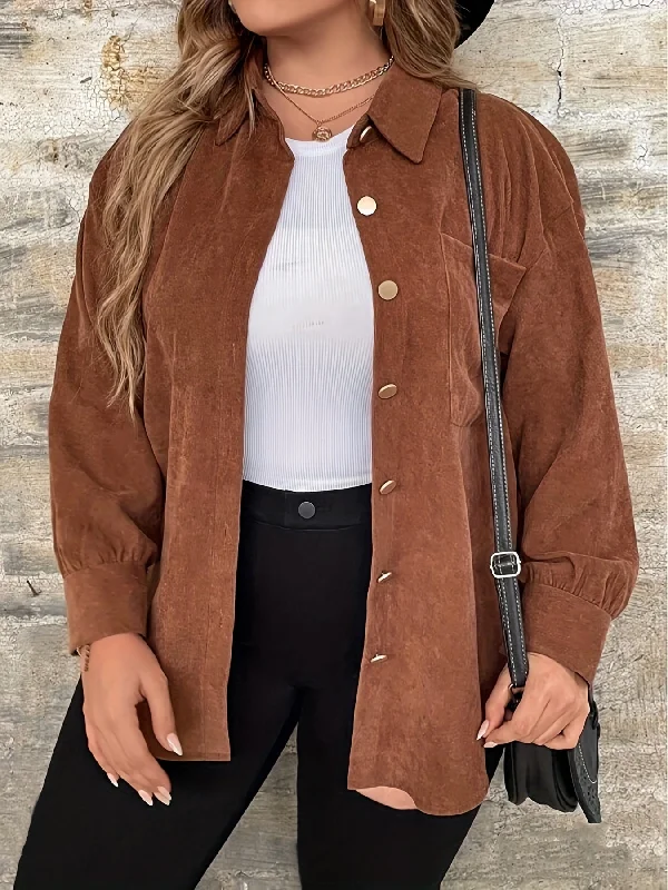 Weekend Specials to Snag Sixsr Plus Size Casual Blouse, Women's Plus Solid Corduroy Button Up Long Sleeve Turn Down Collar Shacket Weekend Specials to Snag Sixsr Plus Size Casual Blouse, Women's Plus Solid Corduroy Button Up Long Sleeve Turn Down Collar Shacket
