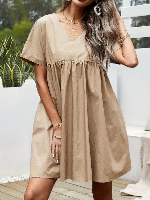 Steals and Deals Sixsr Ruched Solid Mini Dress, Casual V Neck Short Sleeve Dress, Women's Clothing Steals and Deals Sixsr Ruched Solid Mini Dress, Casual V Neck Short Sleeve Dress, Women's Clothing