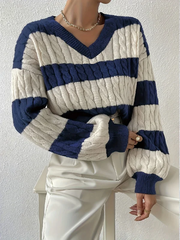 Low Cost Sixsr Color Block Drop Shoulder Sweater, Casual Long Sleeve Sweater For Fall & Winter, Women's Clothing Low Cost Sixsr Color Block Drop Shoulder Sweater, Casual Long Sleeve Sweater For Fall & Winter, Women's Clothing