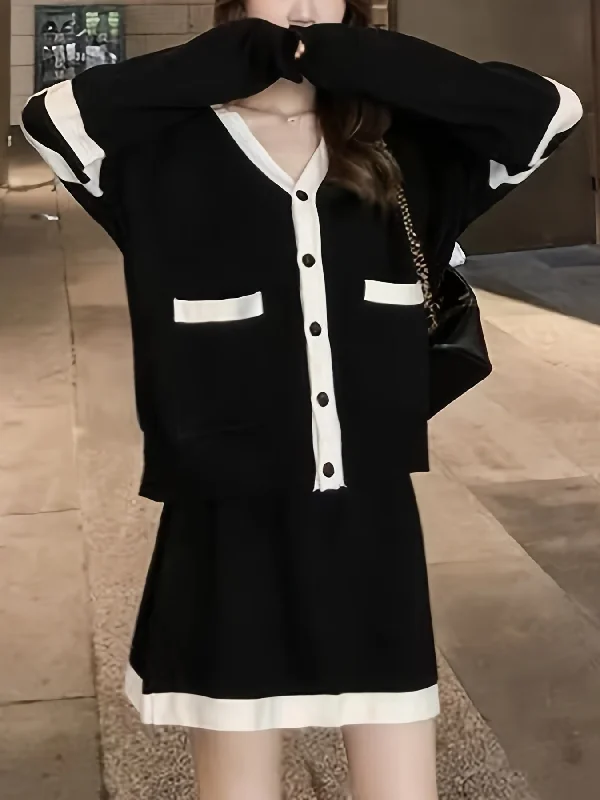 Weekend Savings Spectacular Sixsr Black & White Skirt Two-piece Set, Button Up Long Sleeve Cardigan & Loose Knee Length Skirts For Spring & Summer, Women's Clothing Weekend Savings Spectacular Sixsr Black & White Skirt Two-piece Set, Button Up Long Sleeve Cardigan & Loose Knee Length Skirts For Spring & Summer, Women's Clothing
