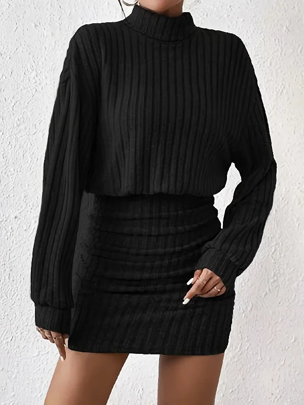 The Best Prices Sixsr Ribbed Knit Long Sleeve Dress, Elegant Turtle Neck Slim Ruched Dress, Women's Clothing The Best Prices Sixsr Ribbed Knit Long Sleeve Dress, Elegant Turtle Neck Slim Ruched Dress, Women's Clothing