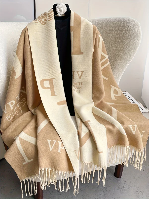 Sale Event Sixsr Plus Size Elegant Coat, Women's Plus Letter Print Tassel Trim Batwing Sleeve Open Front Shawl Coat Sale Event Sixsr Plus Size Elegant Coat, Women's Plus Letter Print Tassel Trim Batwing Sleeve Open Front Shawl Coat