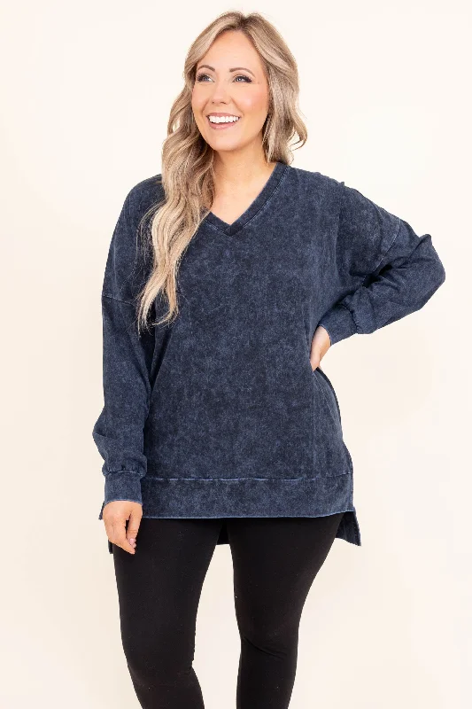 Weekend Shopping Extravaganza Come On Over Pullover, Blue Gray Mineral Wash