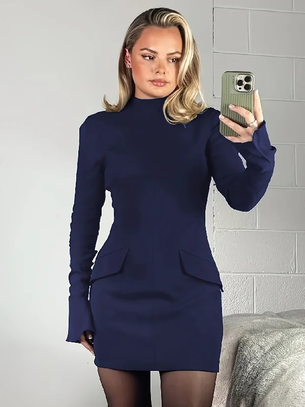Weekend Savings Bonanza Sixsr Solid Mock Neck Bodycon Dress, Elegant Long Sleeve Dress For Spring & Fall, Women's Clothing Weekend Savings Bonanza Sixsr Solid Mock Neck Bodycon Dress, Elegant Long Sleeve Dress For Spring & Fall, Women's Clothing
