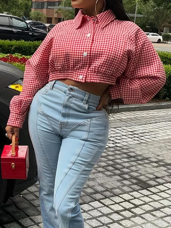 Year-End Clearance Sixsr Plaid Button Down Crop Jacket, Casual Lapel Collar Long Sleeve Outwear, Women's Clothing Year-End Clearance Sixsr Plaid Button Down Crop Jacket, Casual Lapel Collar Long Sleeve Outwear, Women's Clothing