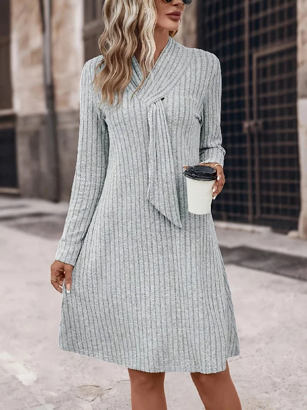 Weekend Specials Just for You Sixsr Solid Tie Decor Aline Dress, Elegant Long Sleeve Slim Dress For Spring & Fall, Women's Clothing Weekend Specials Just for You Sixsr Solid Tie Decor Aline Dress, Elegant Long Sleeve Slim Dress For Spring & Fall, Women's Clothing