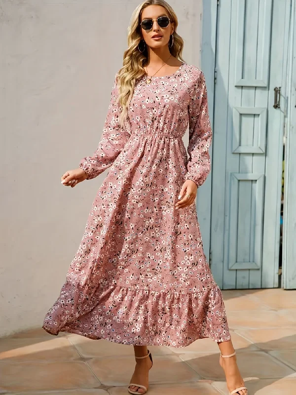 Weekend Bargains to Savor Sixsr Floral Print Lantern Sleeve Dress, Casual Crew Neck Ruffle Hem Dress For Spring & Summer, Women's Clothing Weekend Bargains to Savor Sixsr Floral Print Lantern Sleeve Dress, Casual Crew Neck Ruffle Hem Dress For Spring & Summer, Women's Clothing