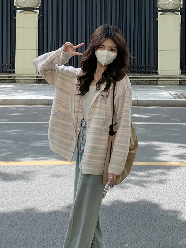 Unbeatable Prices Sixsr Striped Zip Up Drawstring Hooded Cardigan, Casual Long Sleeve Pocket Sweater, Women's Clothing Unbeatable Prices Sixsr Striped Zip Up Drawstring Hooded Cardigan, Casual Long Sleeve Pocket Sweater, Women's Clothing