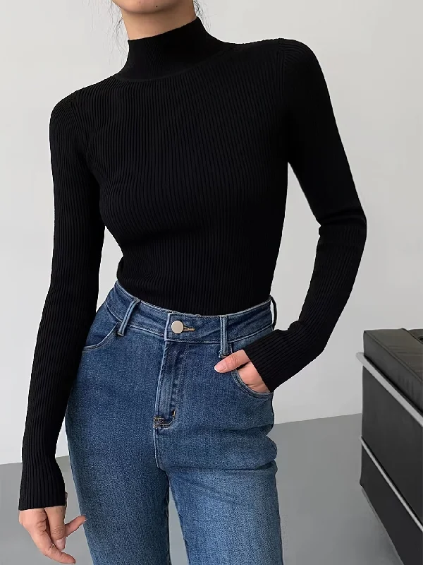 Take Advantage Sixsr Women's Sweater Mock Neck Solid Ribbed Long Sleeve Slim Pullover Knit Sweater Take Advantage Sixsr Women's Sweater Mock Neck Solid Ribbed Long Sleeve Slim Pullover Knit Sweater