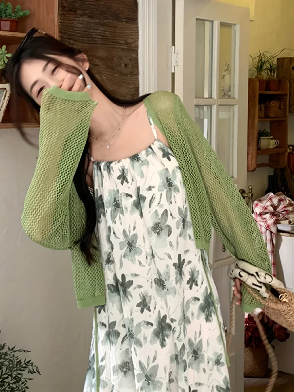 Discount Mania Sixsr Solid Tied Front Hollow Cardigan, Casual Long Sleeve Crop Cardigan For Spring & Summer, Women's Clothing Discount Mania Sixsr Solid Tied Front Hollow Cardigan, Casual Long Sleeve Crop Cardigan For Spring & Summer, Women's Clothing